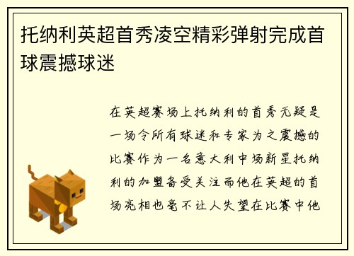 托纳利英超首秀凌空精彩弹射完成首球震撼球迷